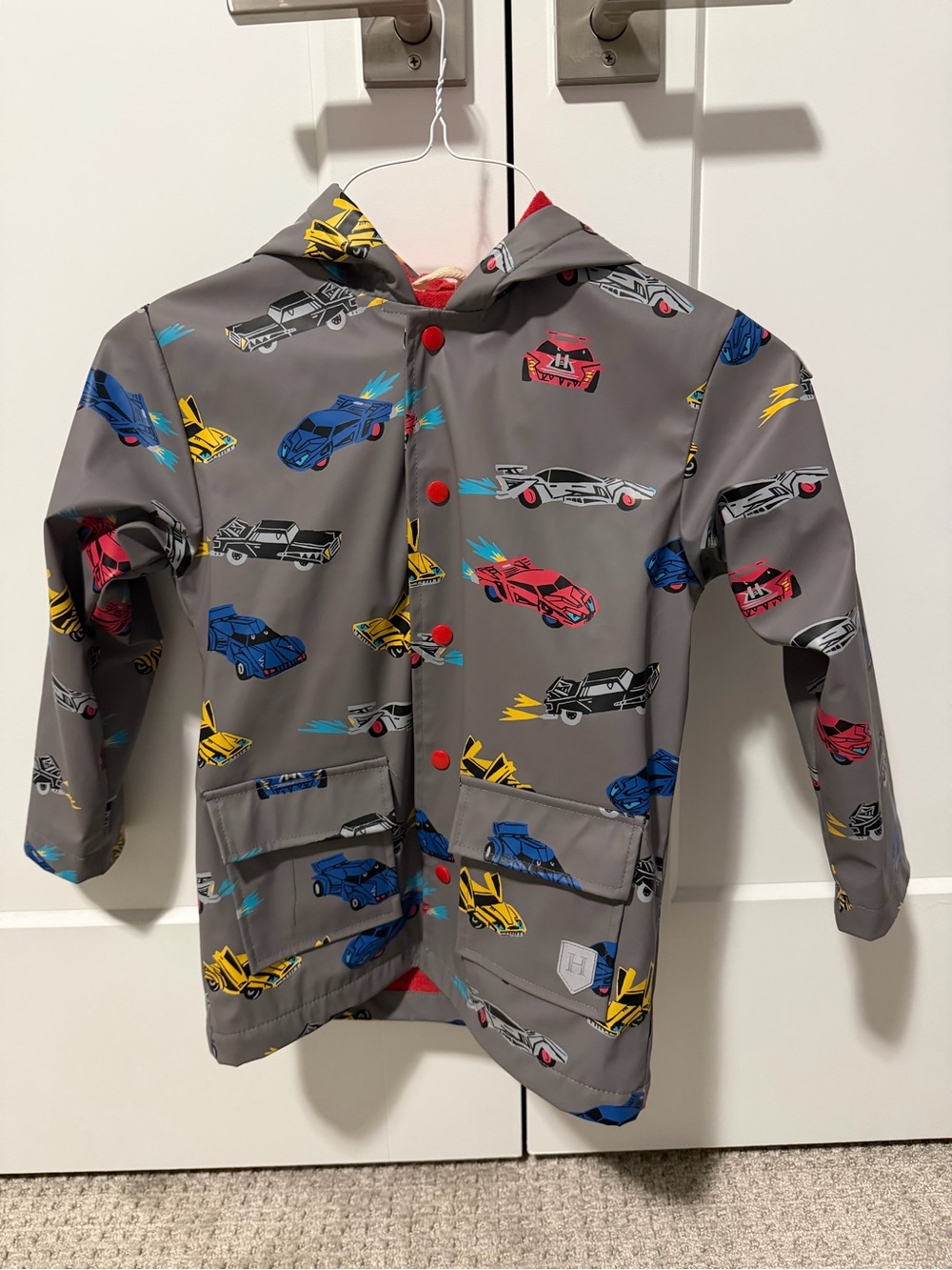 Hatley Grey Kids Raincoat with Multicolor Car Print